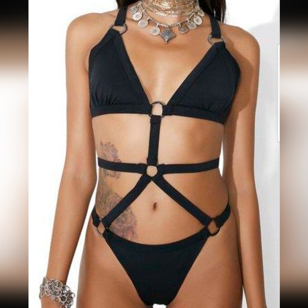 Wild All Vacation Cutout One Piece Swimsuit - Black Sz Large